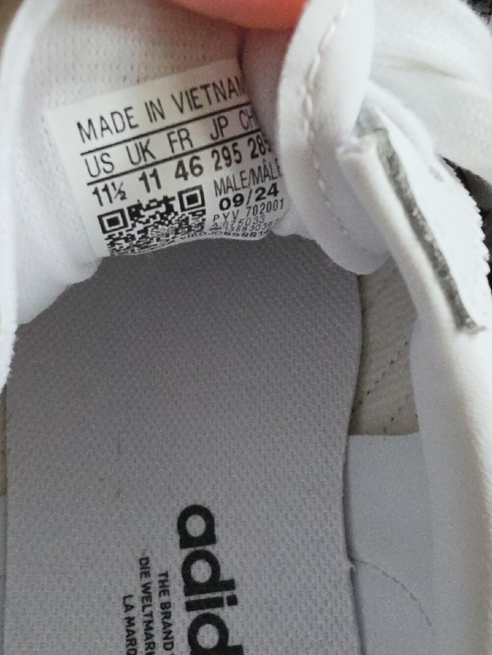 adidas White Sneakers with Black Stripes and Blue Tongue Accent - Picture 4 of 6